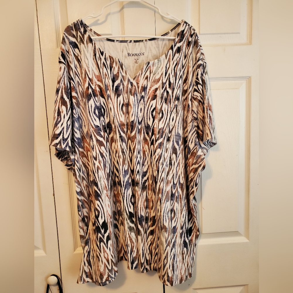 Roman's Woman's 4X Top Brown and Denim Blue.
